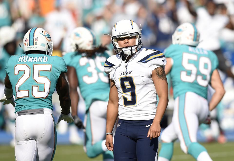 Younghoe Koo was a goat again in the Chargers' second straight loss of the season. (Getty Images) 