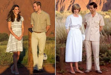 Kate Middleton and Prince William in 2014, Princess Diana and Prince Charles in 1983