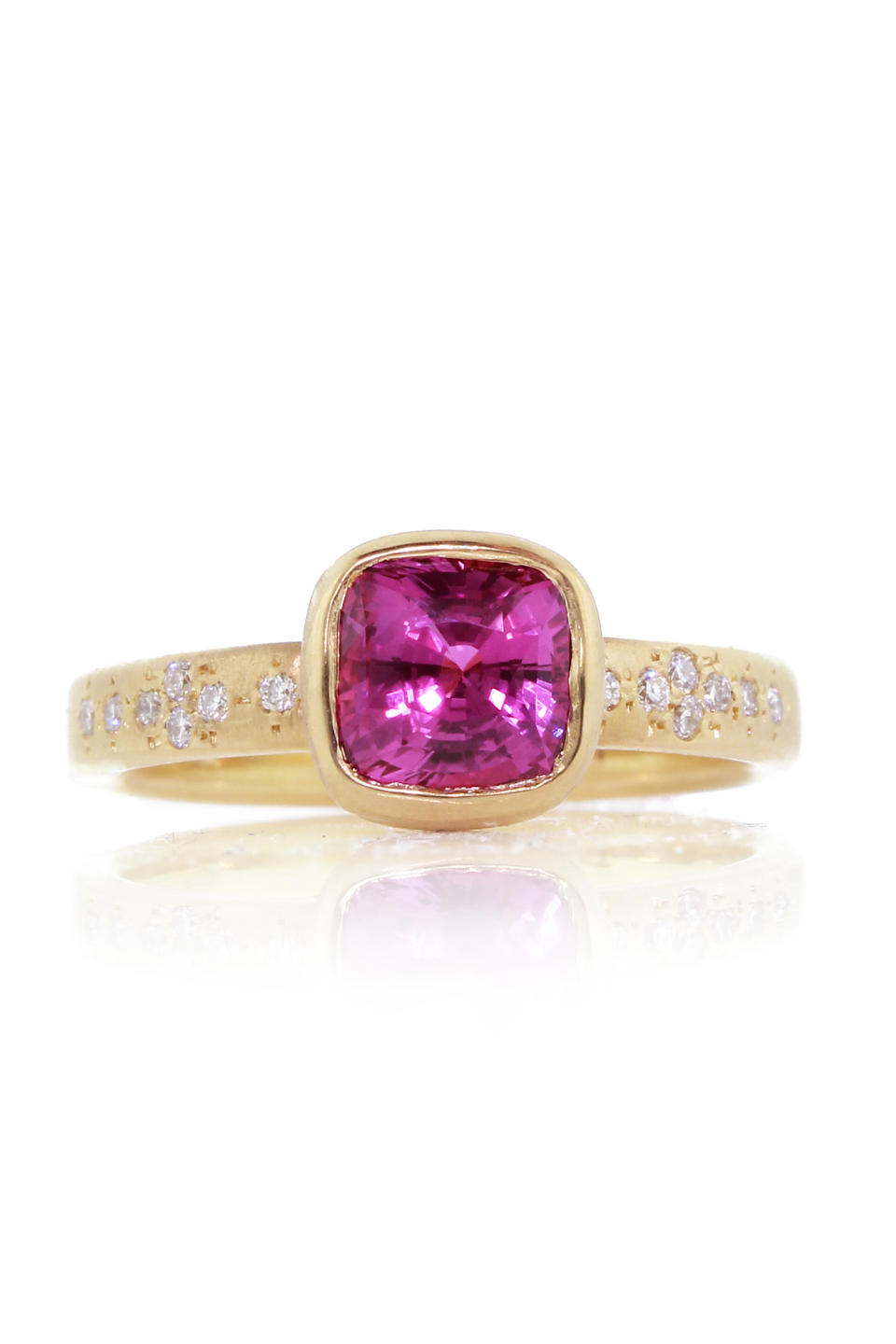 <p><em><a rel="nofollow noopener" href="http://www.chefridi.com/jewelry/cushion-cut-memories-ring" target="_blank" data-ylk="slk:Pink Sapphire Cushion-Cut Memories Ring;elm:context_link;itc:0;sec:content-canvas" class="link ">Pink Sapphire Cushion-Cut Memories Ring</a>, ADEL CHEFRIDI, $11,700</em></p>