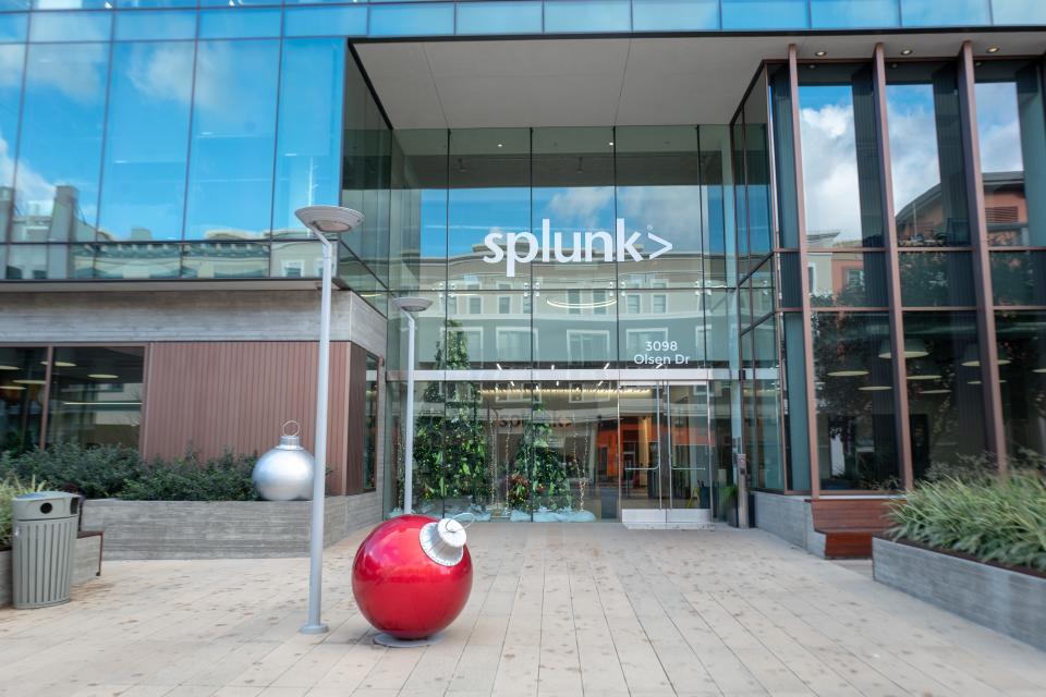 Facade with logo at office of software company Splunk on Santana Row in the Silicon Valley, San Jose, California, December 14, 2019. (Photo by Smith Collection/Gado/Getty Images)