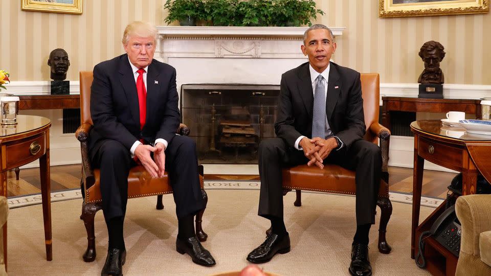 Donald Trump and Barack Obama met for the first time in the White House. Photo: AAP