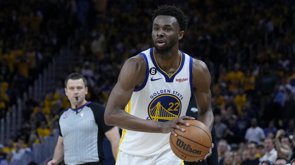 Andrew Wiggins appeared on the Warriors' injury report Thursday due to a left costal cartilage fracture. (AP/Godofredo A. Vásquez)