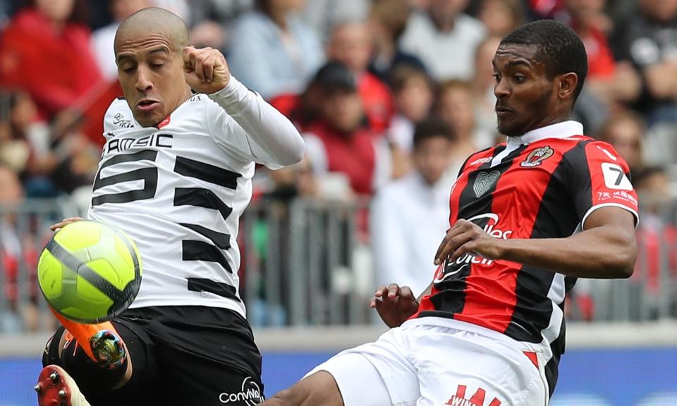 Marlon Santos, right, battles for possession with Wahbi Khazri during his loan spell with Nice last season.