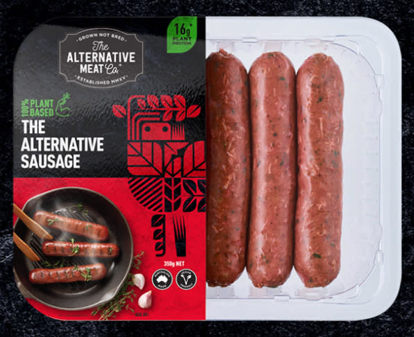 A Sydney Coles shopper said she ordered The Alternative Meat Co sausages pictured here. But she got pork and beef sausages instead.