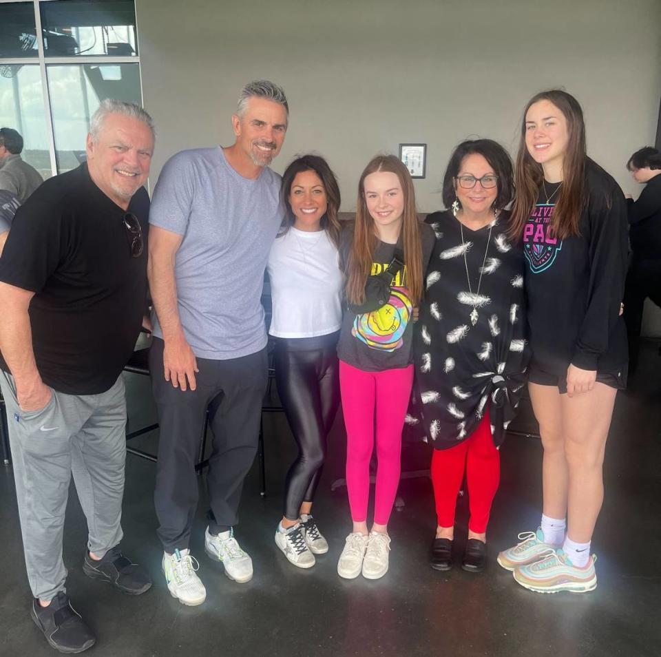 Kansas City Royals bench coach Paul Hoover (second from left) is joined by his family (from left): father Monte Sr., girlfriend Nicole, daughter McKenna, mother Paula and daughter Cameron.