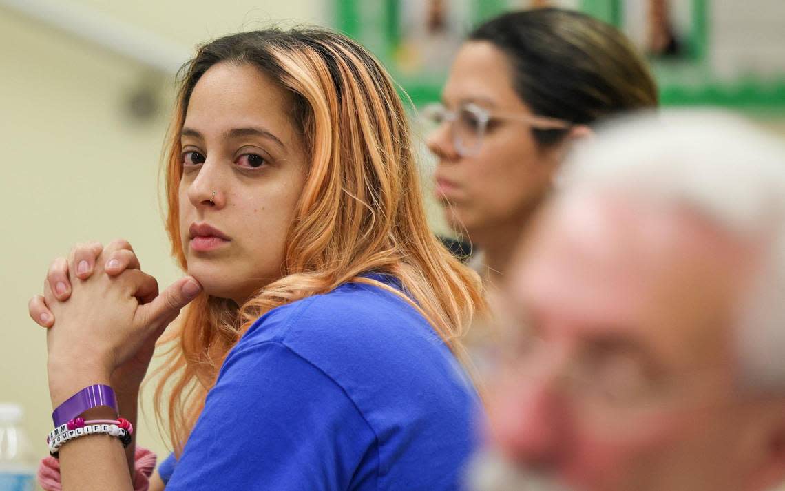 Yashira Perez attends the third community meeting hosted by Broward County Public Schools to discuss school closures. “I wanted to represent the voices that usually get lost,” she said. “And those are the voices from the Hispanic community and the Black community.”