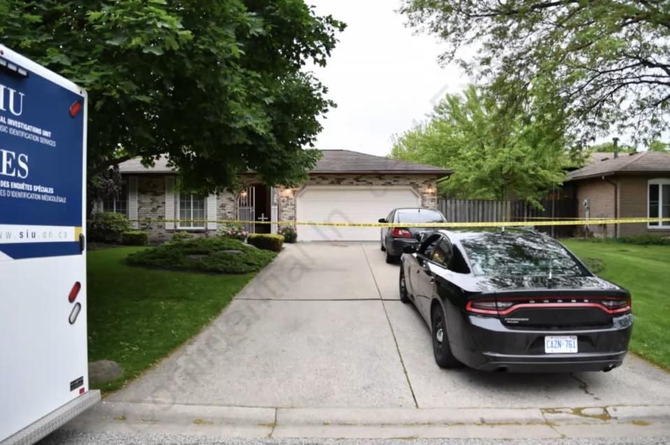 The home of Derek Teskey's mother on Estate Park in Tecumseh, where he was fatally shot by OPP on June 14, 2019.
