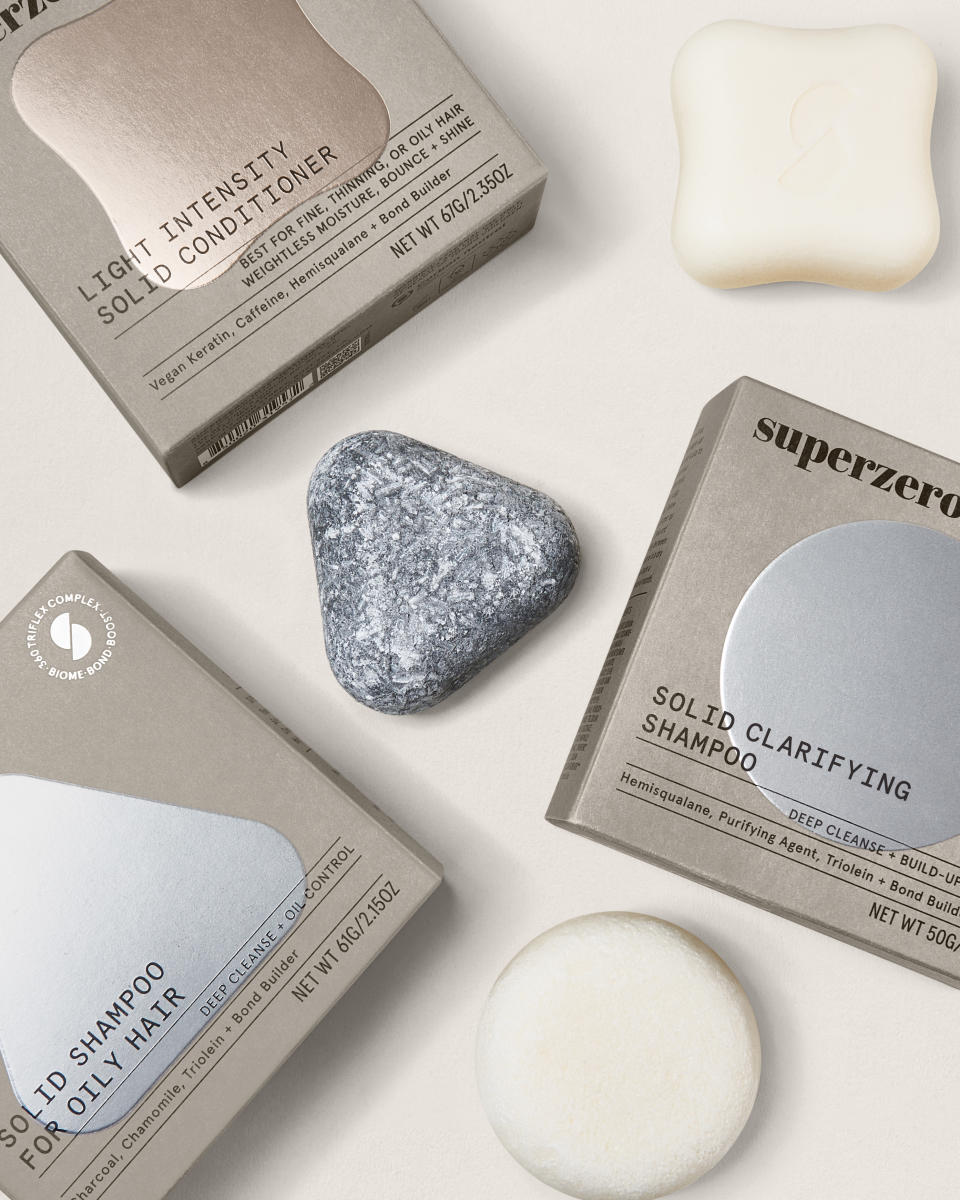 Superzero's new shampoo and conditioner bar line.