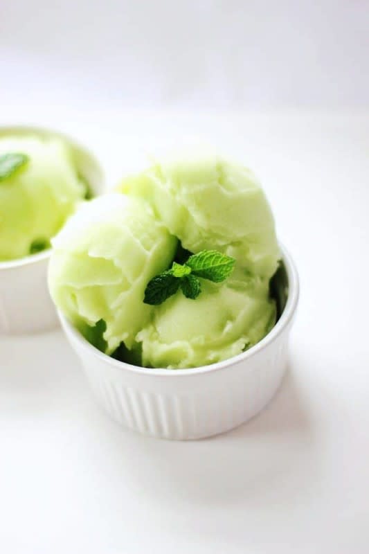 <p>Just 3 ingredients are required to make this honeydew sorbet for this healthy summer treat.</p><p><strong>Get the Ninja Creami recipe: <a href="https://iheartvegetables.com/honeydew-sorbet/" rel="nofollow noopener" target="_blank" data-ylk="slk:3-Ingredient Honeydew Sorbet;elm:context_link;itc:0;sec:content-canvas" class="link ">3-Ingredient Honeydew Sorbet</a></strong></p>