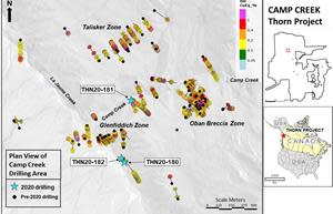 Camp Creek Plan Map 2020 Collars and others, Thorn Project