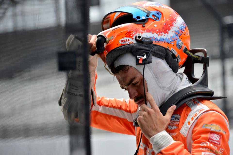 Ed Carpenter Racing driver Rinus VeeKay (21) takes off his helmet Sunday, May 22, 2022, during the second day of qualifying for the 106th running of the Indianapolis 500 at Indianapolis Motor Speedway