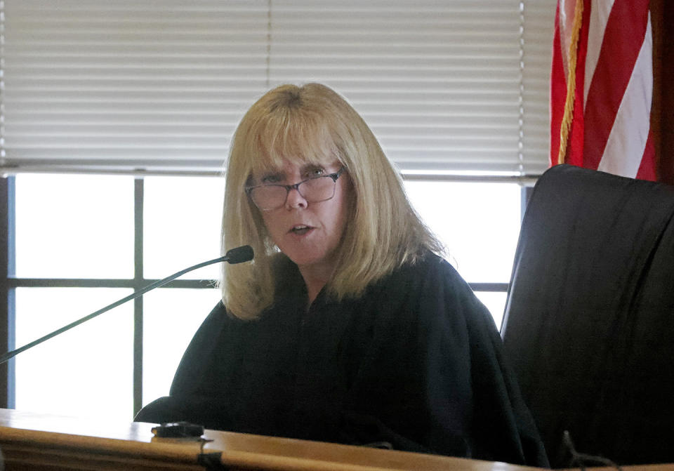 Judge Beverly J. Cannone speaks in Norfolk Superior Court, on their fifth day of deliberations in the murder trial for Karen Read in Dedham, Mass., Monday, July 1, 2024. (Pat Greenhouse/The Boston Globe via AP, Pool)