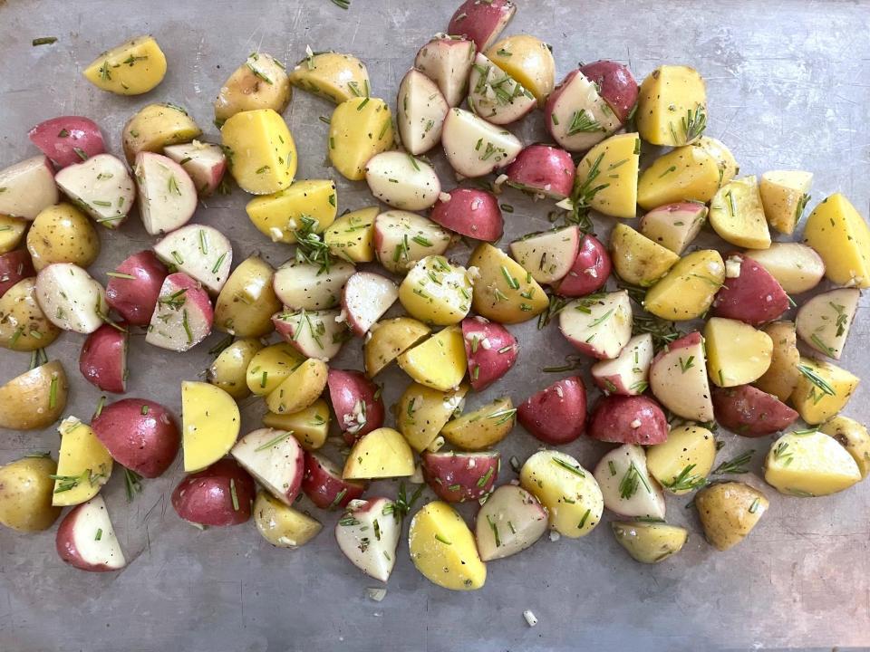 Ina Garten's roasted rosemary potatoes on sheet pan
