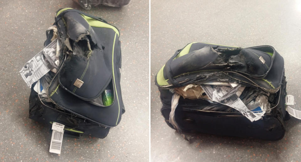 Ms Choi could not believe the condition of her luggage when she touched down in London. Source: Facebook/Jiwon Choi