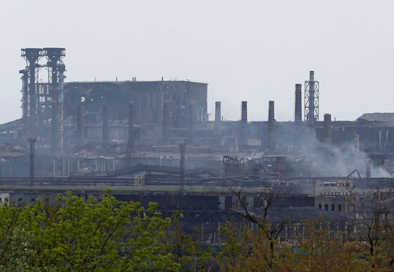 A view shows destroyed facilities of Azovstal Iron and Steel Works in Mariupol