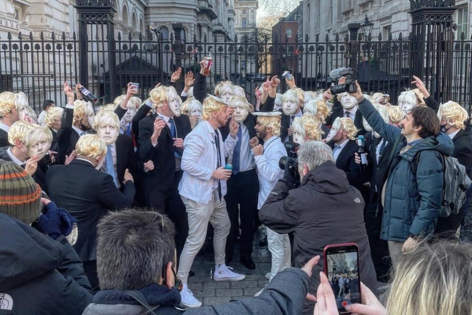 100 Boris clones mock PM’s explanation that he thought he was arriving at a work event outside No 10 (Supplied)