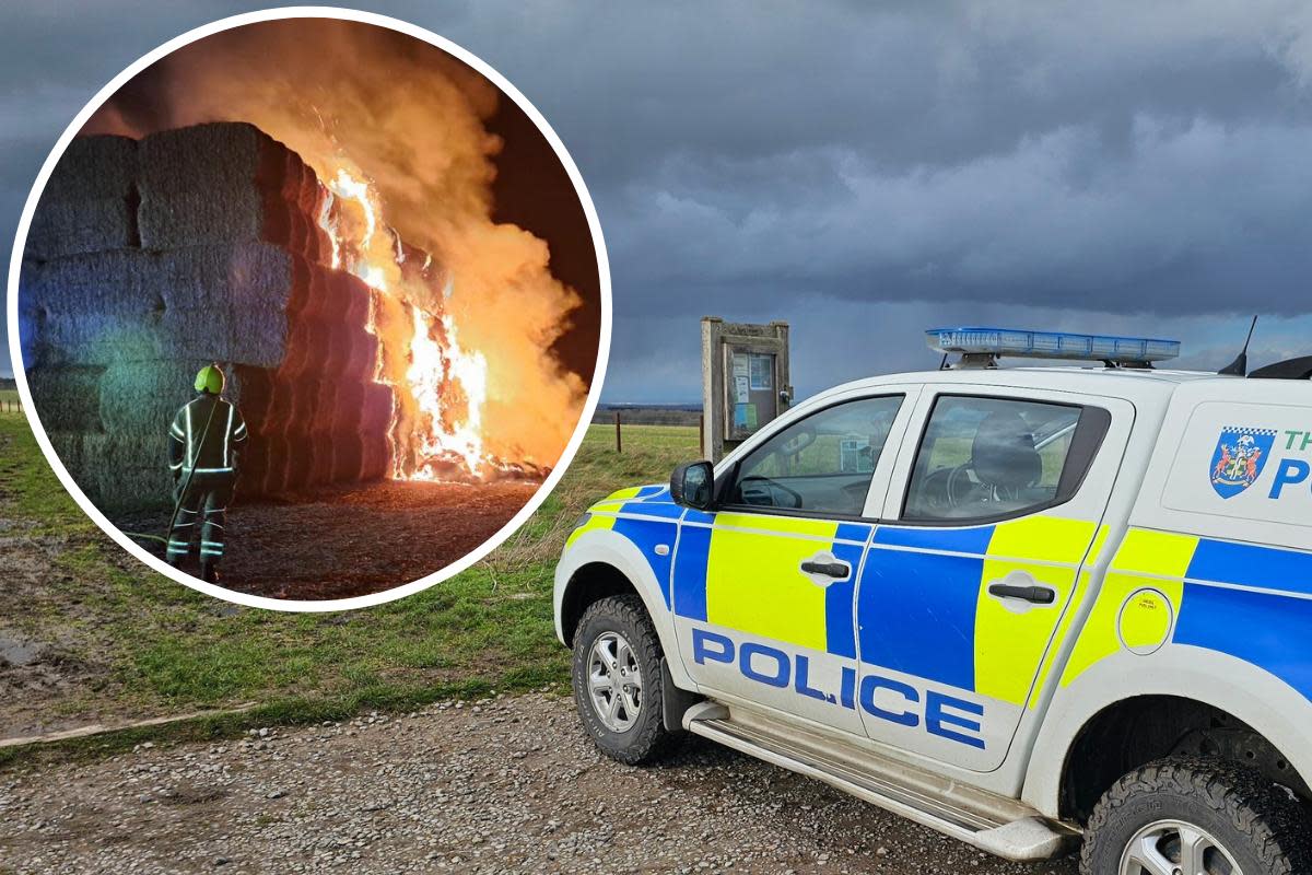Hay bale fire in West Hanney <i>(Image: Thames Valley Police. Inset: Oxfordshire Fire and Rescue)</i>