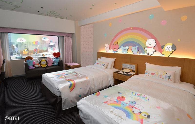 東京及大阪Hotel New Otani推出全球獨家的「BT21套房」。（New Otani提供）