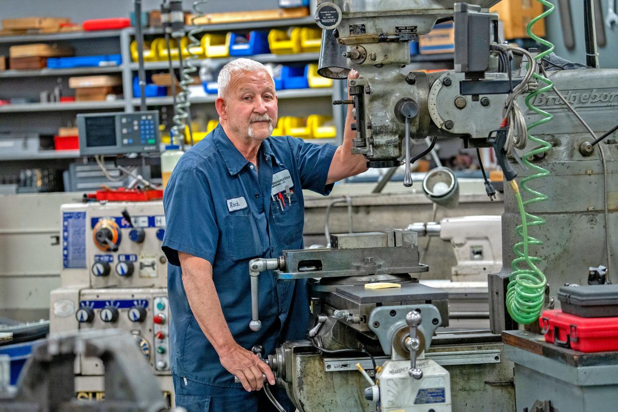 Machinist Kenny Rock shows his machine shop at the Pulliam Production Center, Wednesday, March 20, 2024 in Indianapolis. He has worked at the Star for about 50 years.