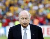 FIFA President Sepp Blatter reacts before the Asian Cup final soccer match between South Korea and Australia at the Stadium Australia in Sydney January 31, 2015. REUTERS/Steve Christo