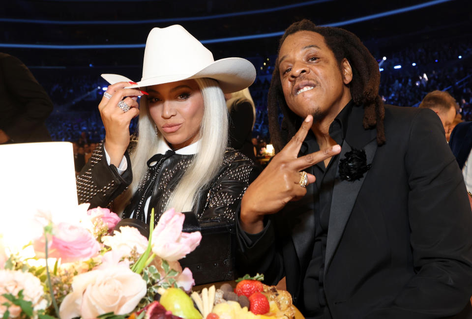 Beyoncé and Jay-Z attend the 66th GRAMMY Awards at Crypto.com Arena on February 04, 2024 in Los Angeles, California