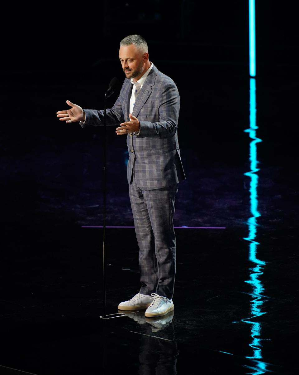 Nate Bargatze appears on stage during the NHL Awards at Bridgestone Arena on Monday, June 26, 2023, in Nashville, Tennessee.