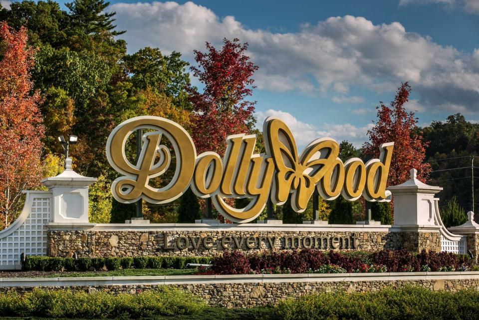 <p><strong>Dollywood</strong></p><p>Jointly owned by Dolly Parton and Herschend Family Entertainment, <a href="https://www.dollywood.com/" rel="nofollow noopener" target="_blank" data-ylk="slk:Dollywood;elm:context_link;itc:0;sec:content-canvas" class="link ">Dollywood</a> is located in the Knoxville Smoky Mountains metroplex in Pigeon Forge, Tennessee. Don’t be fooled by the butterfly in the logo—their wooden roller coaster Lightning Rod reaches a top speed of 73 mph—the fastest for a wooden roller coaster in the world!</p>