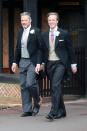 <p>Happy groom Thomas Kingston (right) makes his entrance with all smiles. </p>