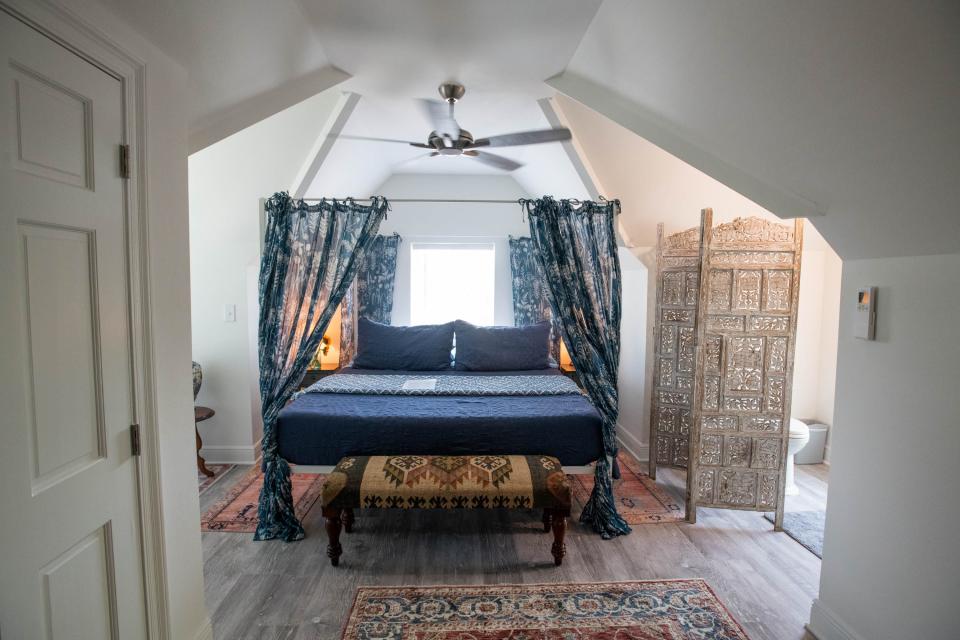 The Las Ventanas Suite in the pool house at the historic Marzoni House, listed as The Old Spanish Consulate Sky and Pool on Airbnb, in Pensacola on Tuesday, April 25, 2023.