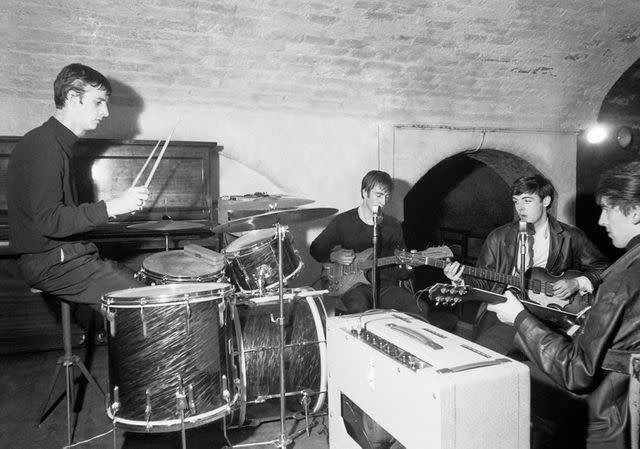 <p>Apple Corps Ltd.</p> What's widely believed to be the first photo of all four Beatles together, taken during a session at Liverpool's Cavern Club on Aug. 22, 1962.