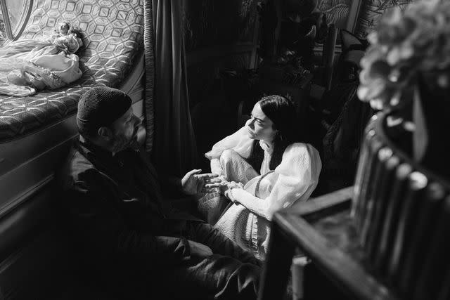 <p>Searchlight Pictures</p> Director Yorgos Lanthimos and Emma Stone behind the scenes in Poor Things