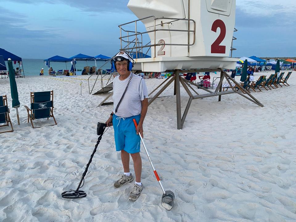 86-year-old Jack Petresky  had his metal detector out before 6 a.m. Friday, July 7, 2023, to check for treasures.