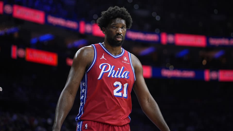 Embiid looks on during Game 4. - Matt Slocum/AP