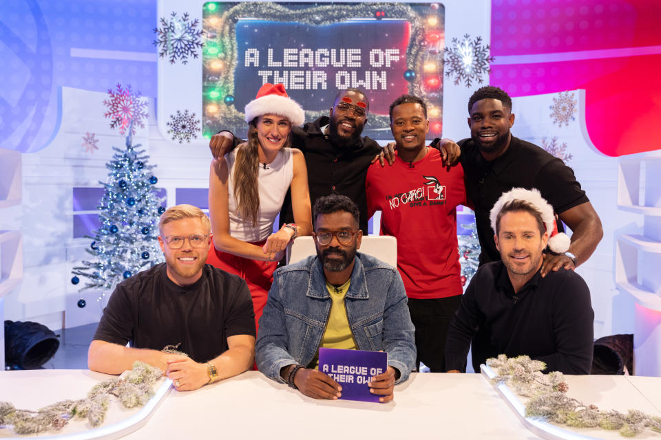 Rob Beckett, Jill Scott, Mo Gilligan, Romesh Ranganathan, Patrice Evra, Micah Richards & Jamie Redknapp - A League Of Their Own 2023 Christmas special (Sky)

