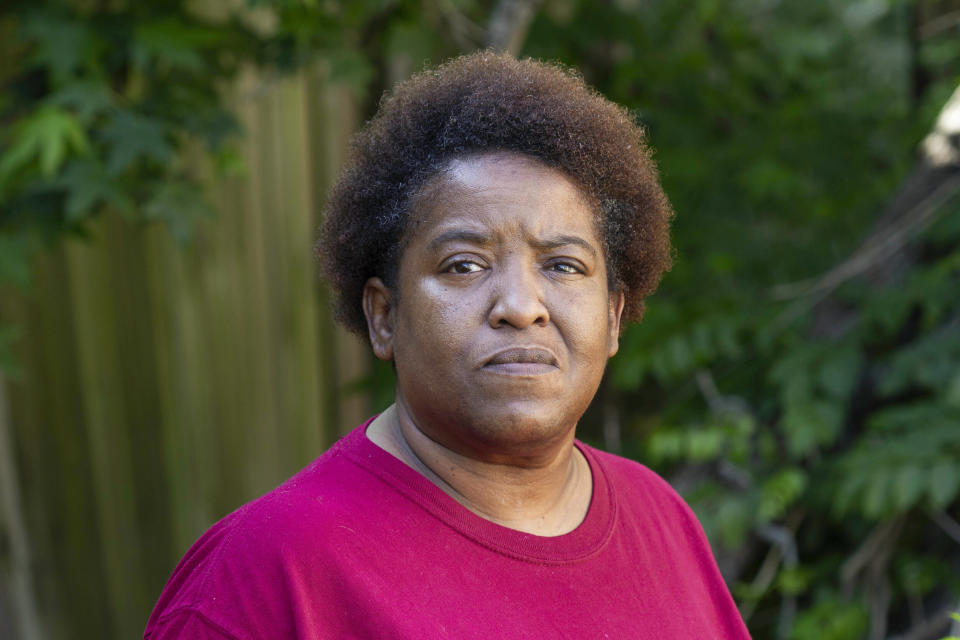 Letitia Sanabria poses for a portrait in Baton Rouge, La., Sunday, May 2, 2021. A national effort helping to bail poor and low-income people out of jail formally announced on Tuesday, May 4, its expansion into the Deep South. Sanabria still weeps when she thinks about the few days last winter that she spent in a Louisiana parish jail because she couldn’t afford to post bond on $5,000 bail. “It caused chaos, and it was the worst experience ever,” said Sanabria, who had been arrested in Baton Rouge in December for allegedly interfering in a custody dispute involving her grandchild. Before that day, the 54-year-old had never been jailed in her life. (AP Photo/Dorthy Ray)