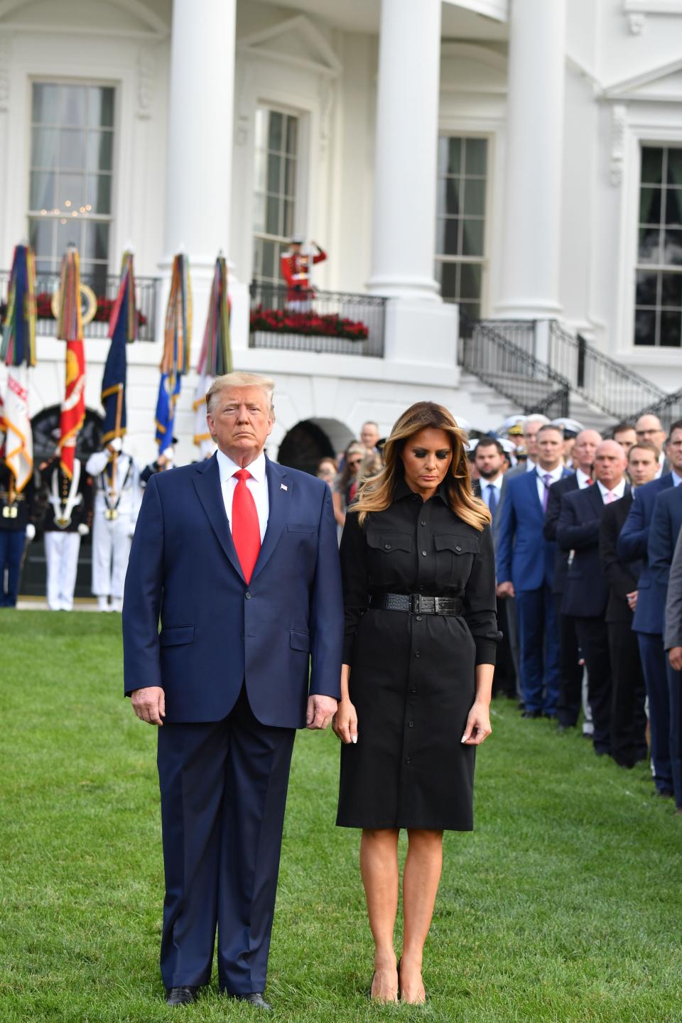 President Donald Trump and first lady Melania Trump at the White House to mark the 18th anniversary of the 9/11 attacks, on Sept. 11, 2019.