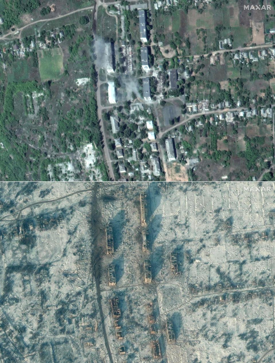 Satellite image shows destruction in Soledar after weeks of intense fighting (Satellite image Â©2022 Maxar Tech)