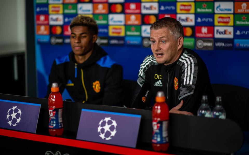 Solskjaer and Marcus Rashford speak to the press ahead of United's Champions League match - GETTY IMAGES