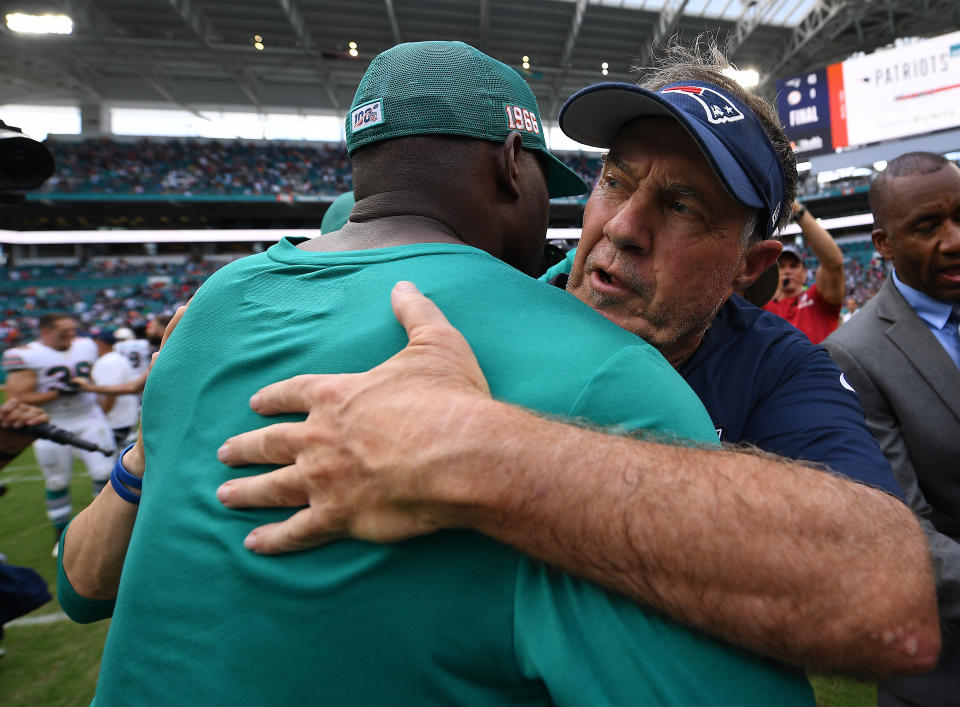 Brian Flores worked 15 seasons with Bill Belichick before joining the Dolphins. (Mark Brown/Getty Images)