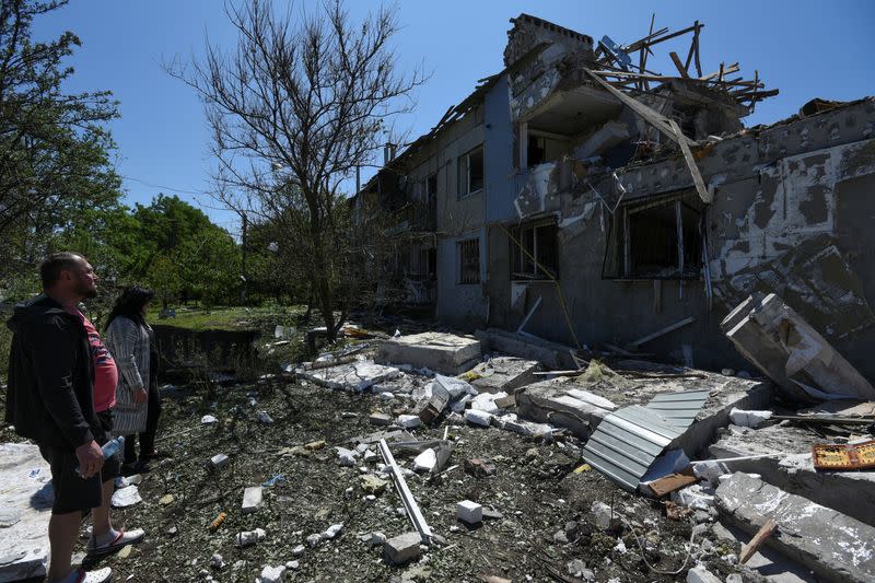 Aftermats of a Russian missile strike on an outskirt of Dnipro