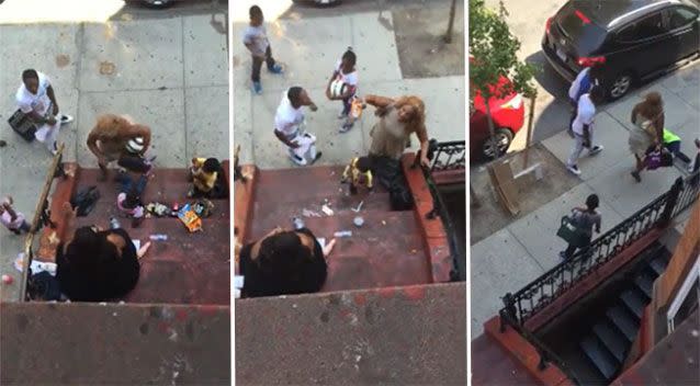 The argument played out in front of several people, including children. Source: LiveLeak