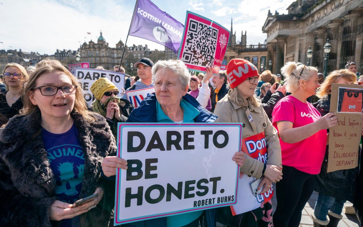 A Let Women Speak rally in Edinburgh, following the Hate Crime and Public Order (Scotland) Act coming into force