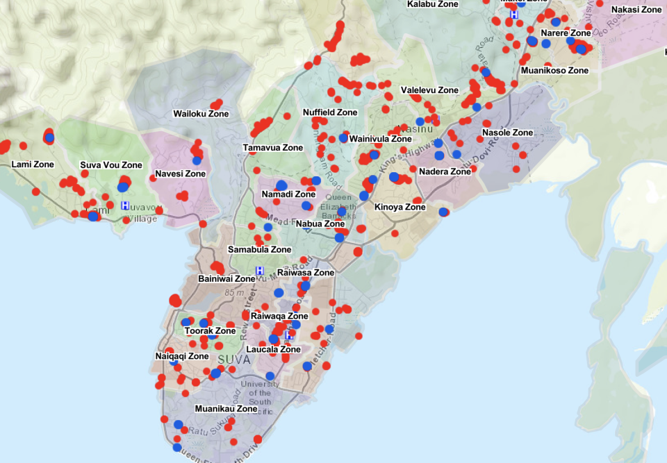 A map of the growing Covid cases in Fiji.