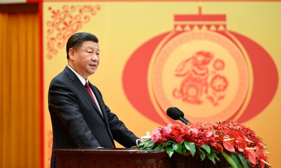 China&#x002019;s President Xi Jinping delivers a speech at a spring festival reception in Beijing earlier this month.
