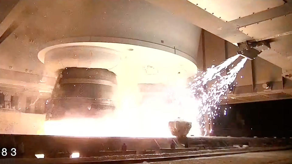 close up of rocket engines burning