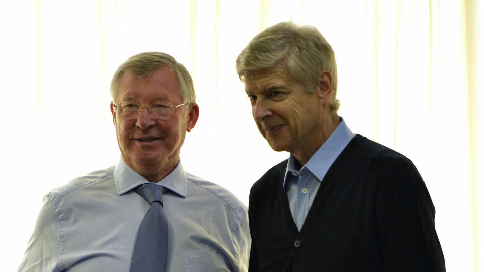 How it used to be: Sir Alex Ferguson with old rival Arsene Wenger