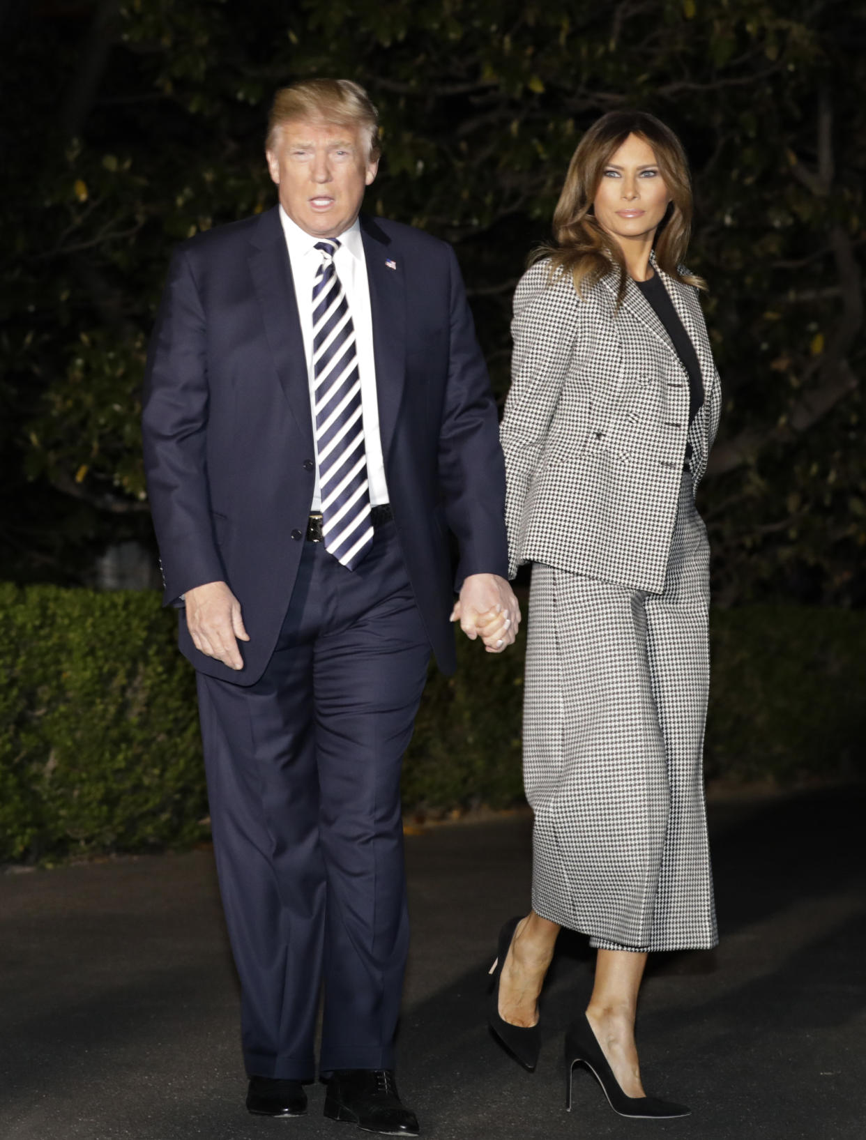 Trump recycled her Dior suit to greet the U.S. citizens who had been detained in North Korea. (Photo: Yuri Gripas/Bloomberg via Getty Images)