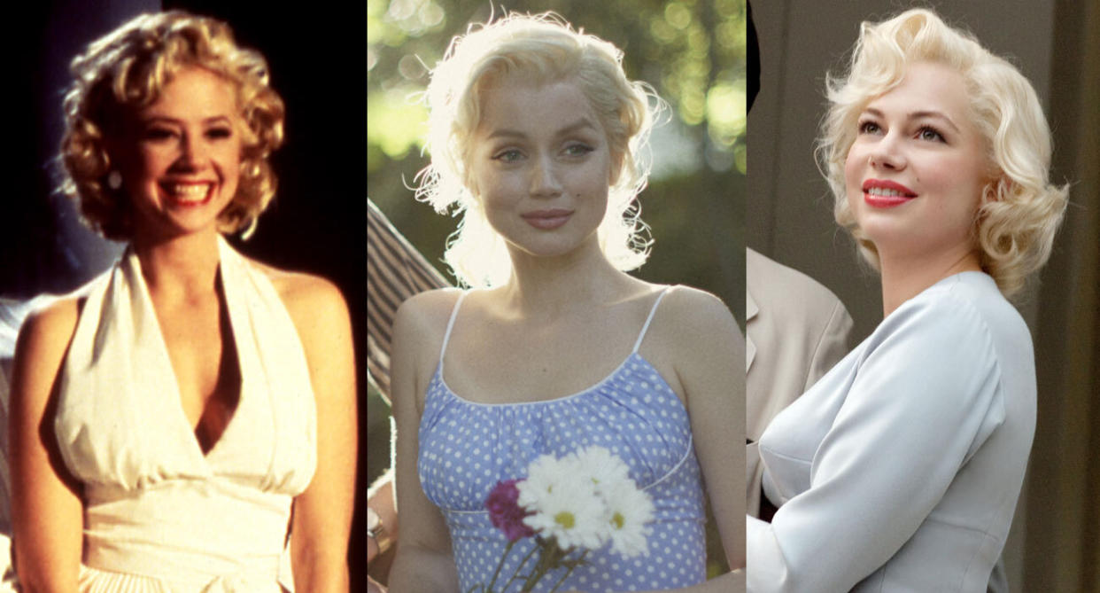 Mira Sorvino, Ana de Armas and Michelle Williams play Marilyn Monroe. (Photo: Everett Collection/Netflix)