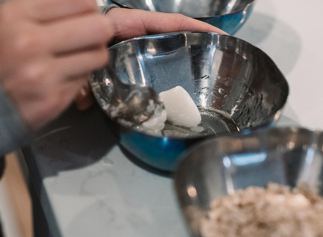 I melted coconut oil with some warm water to make a mixture perfect for slathering onto my skin. (Photo: Jamie Davis Smith)