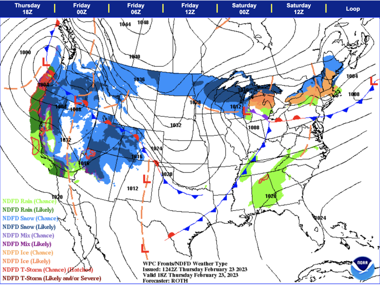 The weather forecast on Thursday in the US (NOAA)